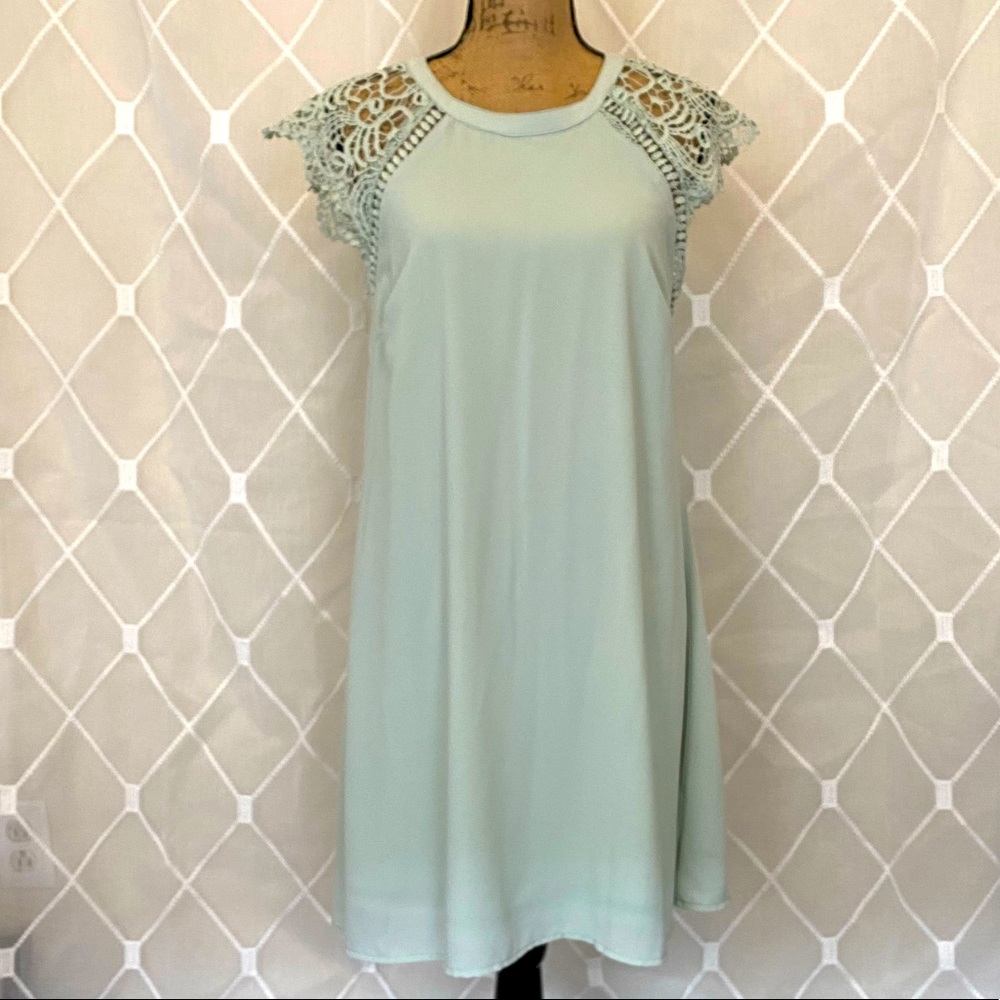 Lace Shoulder Mint Green Dress